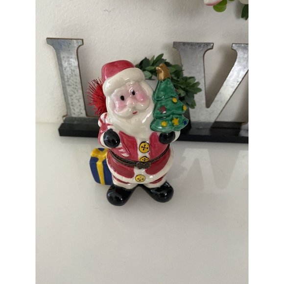 Vintage Santa with Tree Christmas Trinket Engagement Hinged Box Hand Painted EUC - Picture 11 of 16